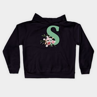 Letter S green with colorful flowers Kids Hoodie